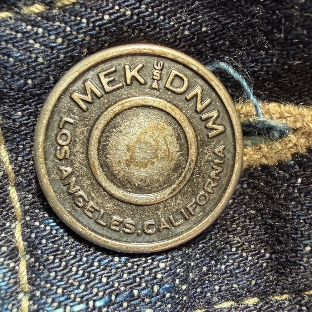 MEK DNM Calix‎ Straight Leg Jeans Mens 36x34 Dark Wash Embroidered Heavy Stitch